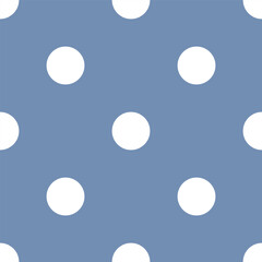 Seamless pattern in retro style. Abstract vintage pattern with big white polka dots on blue background for textile, wrapping paper, banners, print, packaging and other design. Vector illustration