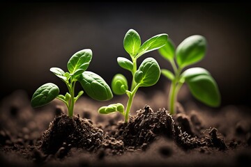 Fototapeta na wymiar germinated seeds from the ground plants Generative AI