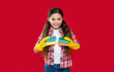 positive girl housecleaner do chores on background. photo of girl housecleaner do chores