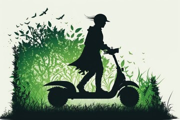 Fototapeta na wymiar Silhouette of person riding electric scooter. Generative AI