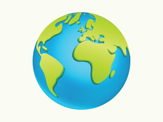 Cartoon Style 3d Earth vector illustration on white background. Earth Day or Save Environment Concept. Save Green concept.