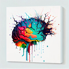 Human brain with liquid splashes, colorful. Generative AI