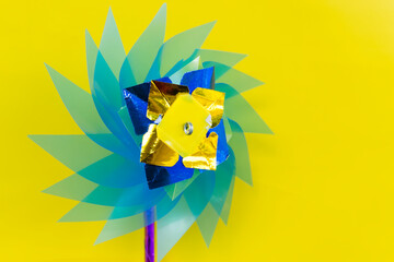 Fototapeta premium Wind turbine or windmill handmade plastic children's colorful toy