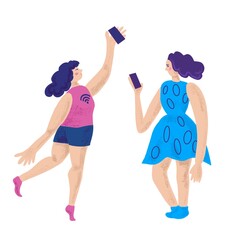 person with a bottle of water. girls with smartphones. joyful mood