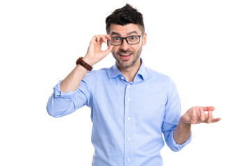 amazed man isolated on white. amazed man in studio. amazed man on background.