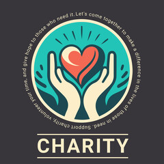 Charity logo flat template two open hands with a heart created with Generative AI technology