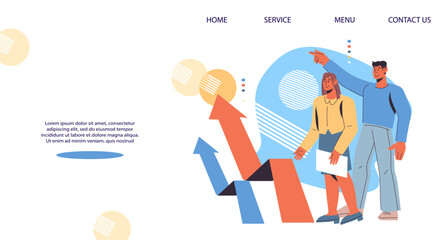 Website for business concepts and companies. Landing page interface template for project management, business workflow and consulting, flat vector illustration.