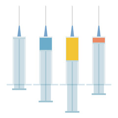 Set of four differently filled syringes