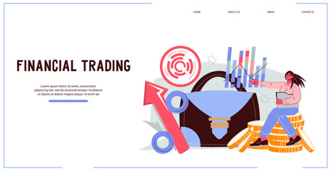 Stock trading and investing in business and stock market. finance management. Investment and management concept, flat cartoon vector illustration for website or web banner.