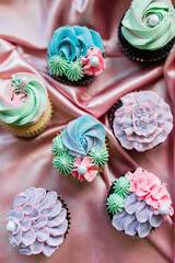 Mermaid cupcakes with icing sugar and sprinkles