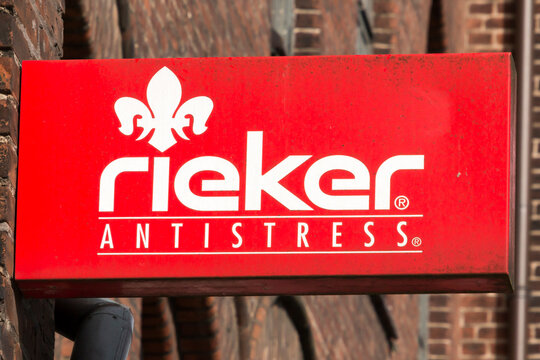 The logo of the Rieker building in Aarhus. Denmark - 08 feb 2020