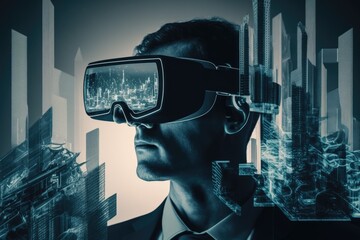 Virtual and augmented reality in business. Futuristic concept. generative ai.