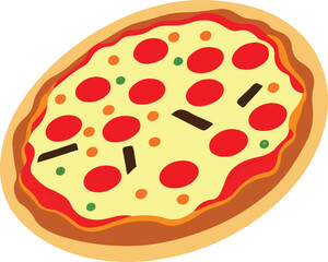 Delicious Pizza with Tomato and Mozzarella. Vector Illustration.