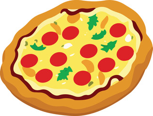 Delicious Pizza with Tomato and Mozzarella. Vector Illustration.
