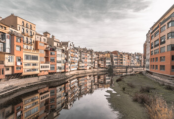 Views of the riera de Girona in Spain from the bridge