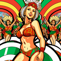 Obraz na płótnie Canvas Costumed fictional character representing a fictional samba scho created with Generative AI technology