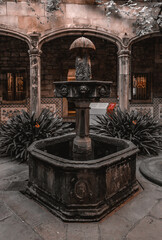 Fountain in the center of the Gothic quarter of Barcelona