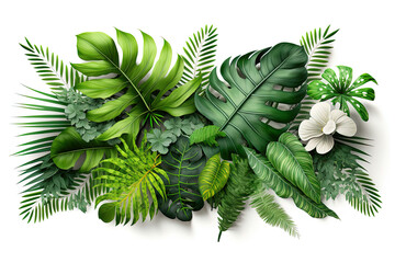 Isolated jungle leaves pattern on white background. - obrazy, fototapety, plakaty