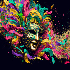 Naklejka premium ornate colorful venetian mask created with Generative AI technology