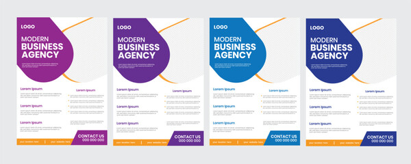 Modern new corporate business agency, a4 size print vertical flier, with set of report info, infographic, document, recent collection mag services