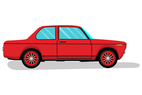 Vector illustration of a cartoon car. Isolated on white background. Flat style. Side view, profile.