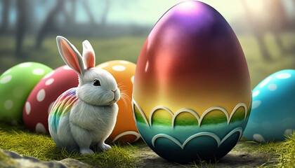 Easter bunny and easter eggs created with generative ai