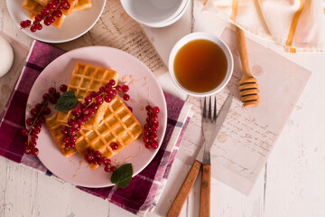 Waffles red currant and mint.