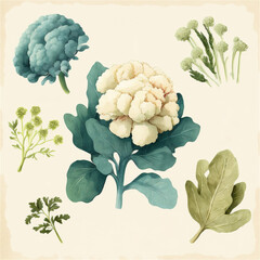 AI Generative Watercolor Cauliflower Illustration