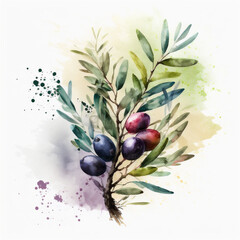 AI Generative Olive Illustration in Watercolor Style