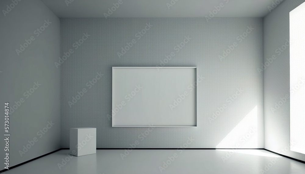 Poster bright room with a photo frame in the center, ready for design. ai generative mock up display