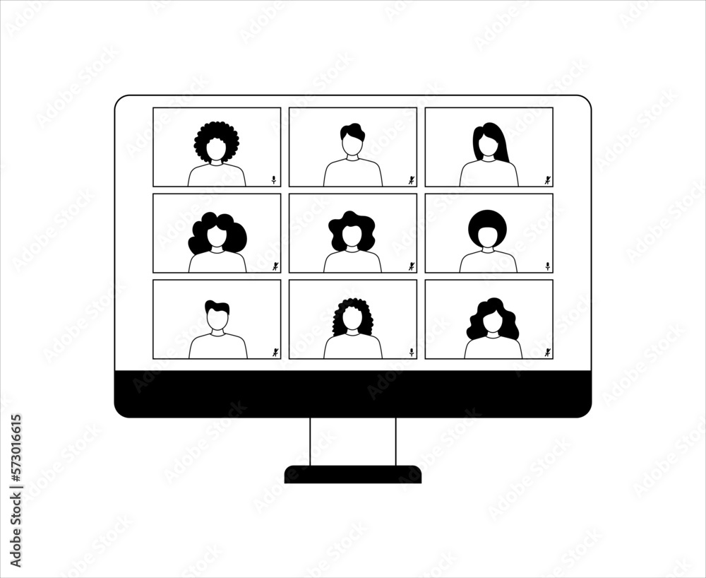 Poster ui ux template for video conferencing and meetings application on desktop. four users