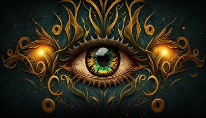 Eye. Mystical eye close-up. Fantasy eye. Prediction. Generated by AI 