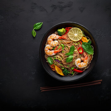 fry noodles with vegetables and shrimp