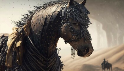Knight's horse in armor. Generated via AI