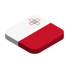 Malta flag - 3D isometric square flag with rounded corners.