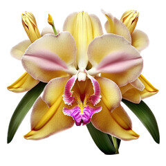 Pink, Yellow, Orchid Bloom, Full-Color Illustration, Transparent Background, PNG, Generative AI