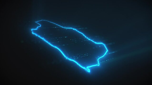 Saudi Arabia technology map, Perspective view, KSA digital glitch, Cyber hacker concept. Riyadh Hi-Tech