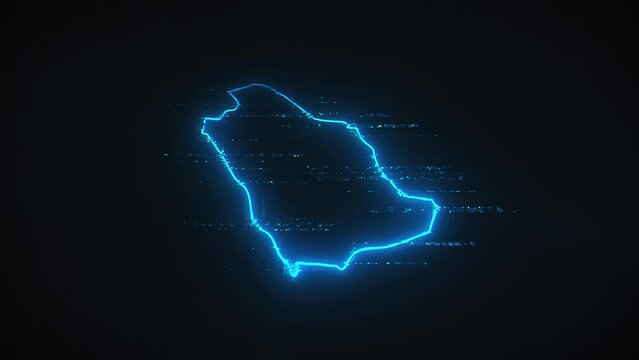 Saudi Arabia technology map, Perspective view, KSA digital glitch, Cyber hacker concept. Riyadh Hi-Tech