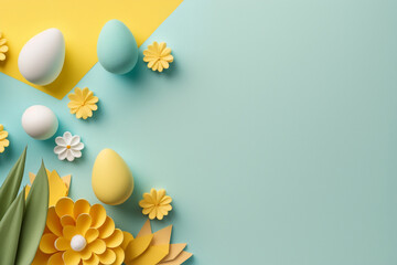 Light Easter background in pastel colors. Template for Design. Mock Up. AI generated. Copy space. AI generated.