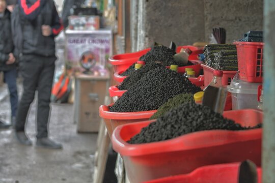 Asian bazaar trade in tobacco products nasvay in cups drug light Asia 