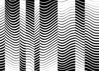 Abstract striped vector pattern from black wavy lines on a white background. For wall decor, interior, wallpaper, furniture, web design, printing, packaging, advertising. Modern striped vector backgro