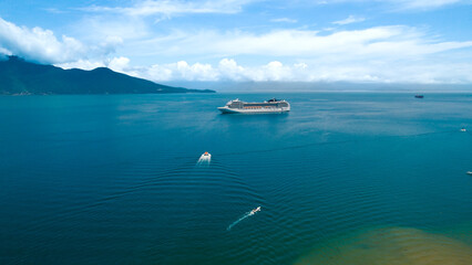 City center. Aerial footage of Ilha Bela, Sao Paulo.	
