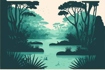 river in natural environment jungle created with Generative AI technology