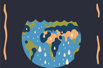 poster with world map of planet earth with rain created with Generative AI technology