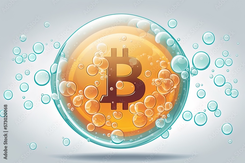 Poster of bitcoin bubbles with symbols generative ai