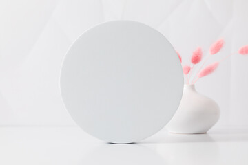 White round podium pedestal cosmetic beauty product goods branding design presentation empty mockup...