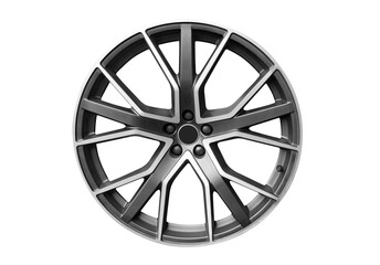 Obraz premium Car alloy wheel isolated on white background. New alloy wheel for a car on a white background. Alloy rim isolated. Car wheel disc.