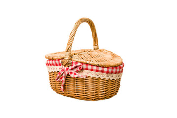 Picnic basket isolated on white background .