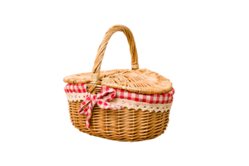 Picnic basket isolated on white background .