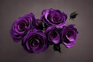 Vintage Classic Deep Violet Rose Bouquet On Dark Background. Generative AI